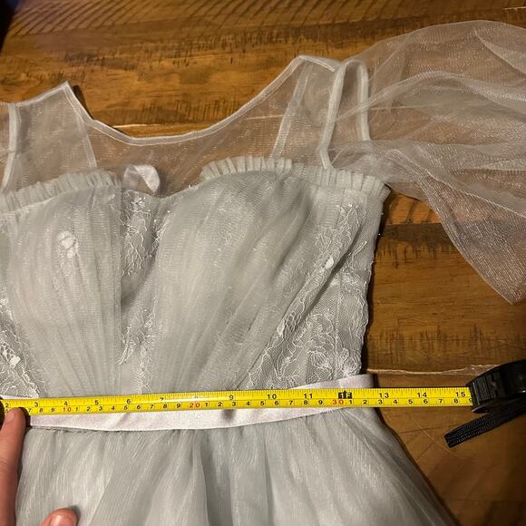 Vintage Inspired Light Gray Tulle Dress Corset Back Tea Length Bridal Prom M - Picture 10 of 13